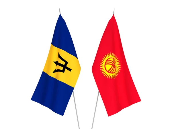 Banderas Nacionales Tela Kirguistán Barbados Aisladas Sobre Fondo Blanco Ilustración — Foto de Stock