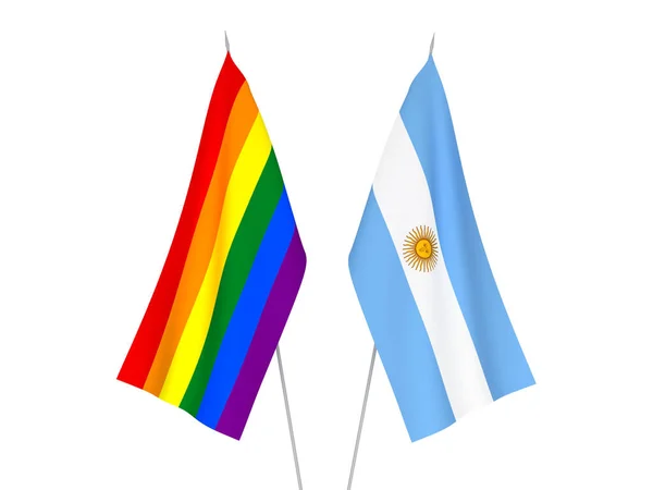 アルゼンチンの国旗とレインボーゲイの誇りは白地に隔離されている 3Dレンダリング図 — ストック写真