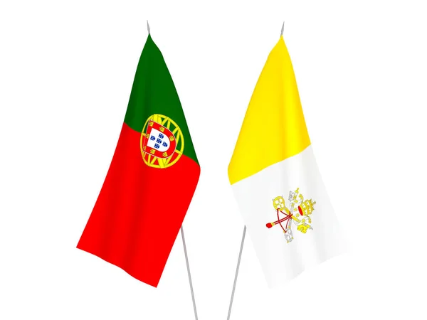 Bandeiras Tecido Nacional Vaticano Portugal Isoladas Sobre Fundo Branco Ilustração — Fotografia de Stock