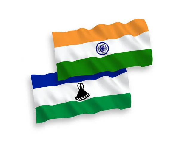 Hindistan Lesotho Nun Ulusal Taşıyıcı Kumaş Bayrakları Beyaz Arka Planda — Stok Vektör