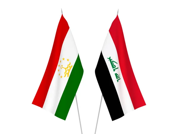 Nationale Stoffen Vlaggen Van Irak Tadzjikistan Geïsoleerd Witte Achtergrond Weergave — Stockfoto