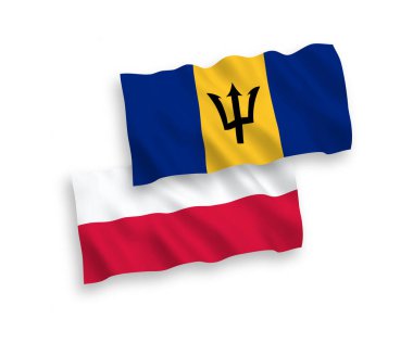 Beyaz arka planda Barbados ve Polonya 'nın ulusal taşıyıcı kumaş bayrakları izole edildi. 1 'e 2 oranında.
