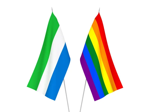 Nationell Tyg Flaggor Sierra Leone Och Rainbow Gay Stolthet Isolerad — Stockfoto