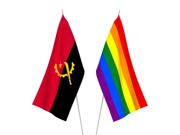 Banderas Nacionales Tela Angola Arco Iris Orgullo Gay Aislado Sobre — Foto de Stock