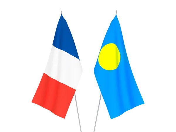 Národní Textilní Vlajky Francie Palau Izolované Bílém Pozadí Vykreslování Ilustrace — Stock fotografie