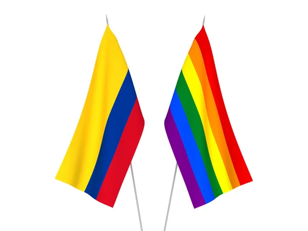 Banderas Nacionales Tela Colombia Orgullo Gay Rainbow Aisladas Sobre Fondo —  Fotos de Stock