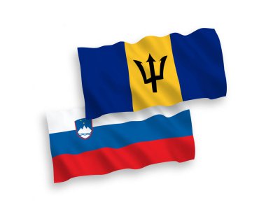 Slovenya ve Barbados 'un ulusal taşıyıcı kumaş bayrakları beyaz arka planda izole edildi. 1 'e 2 oranında.