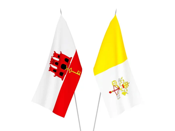Banderas Nacionales Tela Gibraltar Vaticano Aisladas Sobre Fondo Blanco Ilustración — Foto de Stock