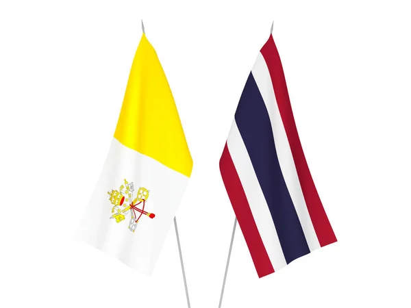 Εθνικές Σημαίες Ύφασμα Της Ταϊλάνδης Και Του Βατικανού Απομονώνονται Λευκό — Φωτογραφία Αρχείου