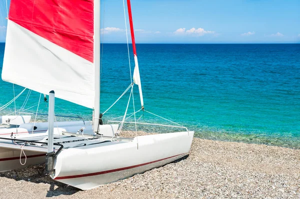 Catamarán Vela Playa Kemer Turquía Concepto Viaje Vela — Foto de Stock