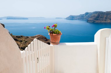 Santorini Adası, Yunanistan. Güzel yaz manzarası, deniz manzarası.