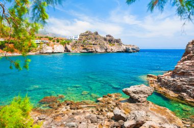 Agios Pavlos, Crete island, Yunanistan turkuaz su ile güzel yalı.