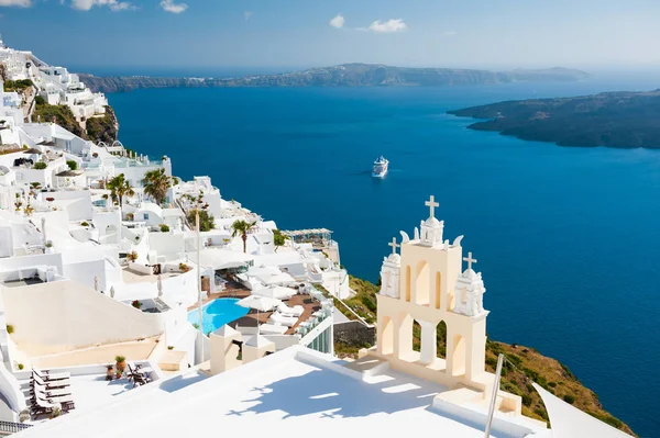 Panorámás Kilátást Santorini Sziget Görögország Szép Nyári Táj Kilátással Tengerre — Stock Fotó