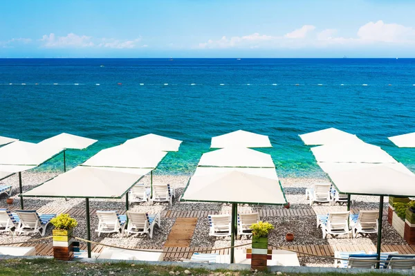 Hermosa Playa Con Mar Azul Kemer Turquía Viajes Vacaciones —  Fotos de Stock