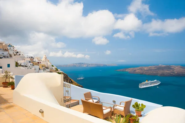 Isla Santorini Grecia Hermosa Terraza Con Vista Mar — Foto de Stock