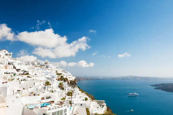 Santorini Island Yunanistan Beyaz Mimarisinde Güzel Yaz Manzara Deniz Manzaralı — Stok fotoğraf