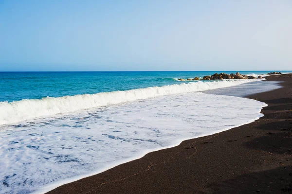 Black Beach Santorini Island Greece Summer Landscape Sea View — Stock Photo, Image