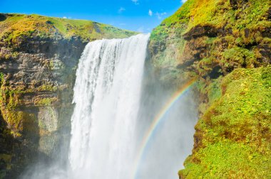 Güney İzlanda'daki Skogafoss şelale. Yaz manzara