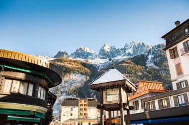 Chamonix Mont Blanc Alp Dağları, Fransa. Kış manzarası