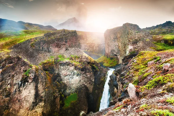 Panoramablick Auf Den Wunderschönen Wasserfall Auf Der Disco Insel Westgrönland — Stockfoto