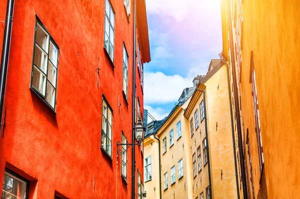 Прекрасна Вулиця Барвистими Будинками Старого Міста Стокгольмі Швеція — стокове фото