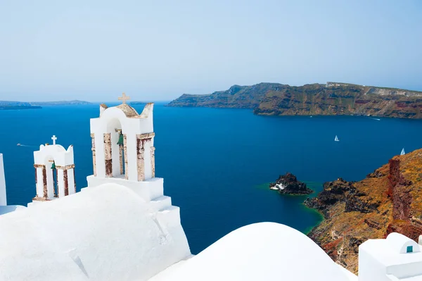 Architettura Bianca Sull Isola Santorini Grecia Bellissimo Paesaggio Estivo Vista — Foto Stock