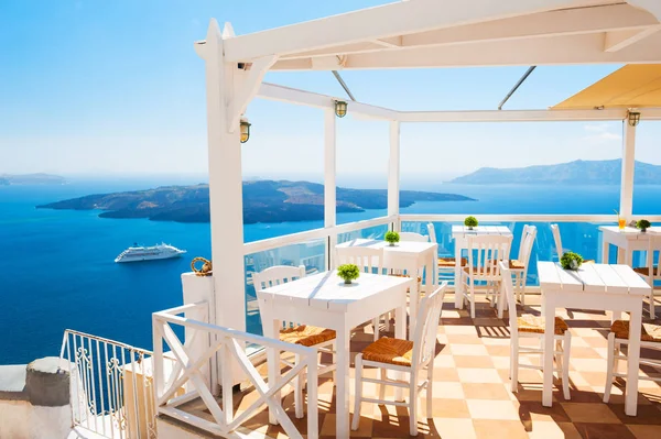 Cafe Terrace Overlooking Sea Santorini Island Greece — Stock Photo, Image