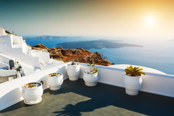 Wunderschöner Sonnenuntergang Auf Der Insel Santorini Griechenland Sommer Landschaft Meerblick — Stockfoto