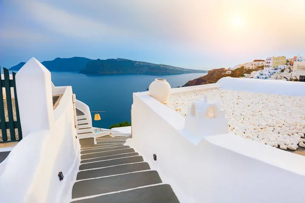 Krásný Západ Slunce Ostrově Santorini Řecko Letní Krajina Výhled Moře — Stock fotografie