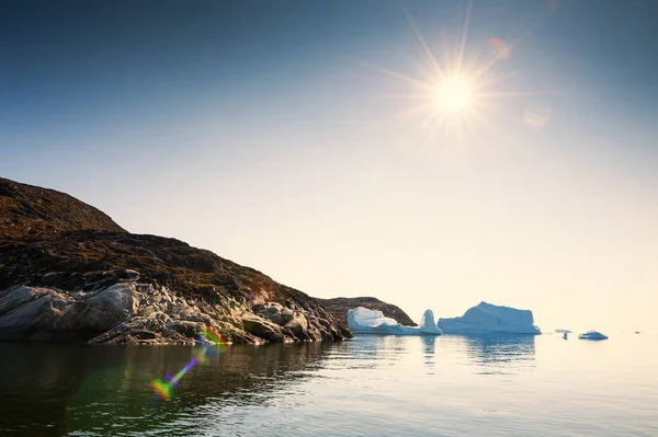 Icebergs Atlantic Ocean Coast Western Groenland Effet Fusée Éclairante — Photo