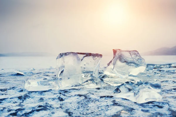 Eis Auf Dem Zugefrorenen See Makroaufnahme Geringe Schärfentiefe Schöne Winternatur — Stockfoto