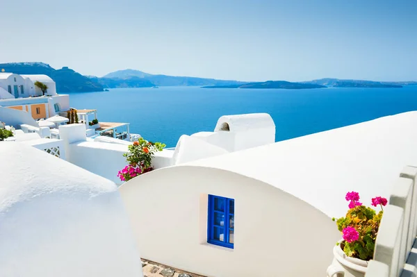 Architektura Biały Wyspie Santorini Grecja Piękne Lato Krajobraz Widok Morze — Zdjęcie stockowe
