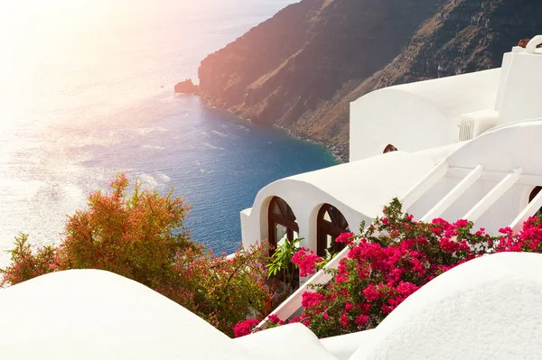 Fehér Építészet Santorini Sziget Görögország Gyönyörű Táj Naplemente — Stock Fotó