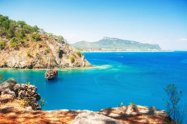 Krásné Moře Pobřeží Paradise Bay Poblíž Kemer Turecko Letní Laandscape — Stock fotografie