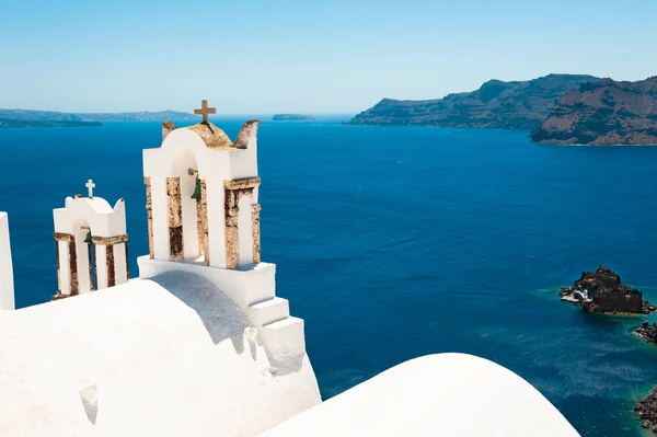 Architettura Bianca Sull Isola Santorini Grecia Bellissimo Paesaggio Con Vista — Foto Stock