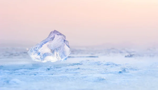 Ice Frozen Lake Sunset Shallow Depth Field Beautiful Winter Background — Stock Photo, Image