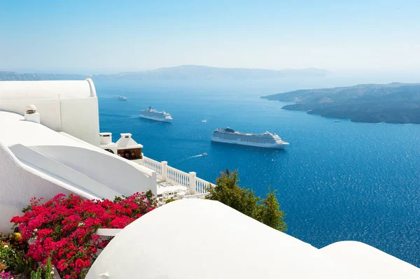 Architettura Bianca Sull Isola Santorini Grecia Bellissimo Paesaggio Con Vista — Foto Stock