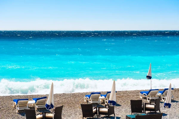Větrný Den Pobřeží Moře Nice Francie Azurové Pobřeží Francouzská Riviéra — Stock fotografie