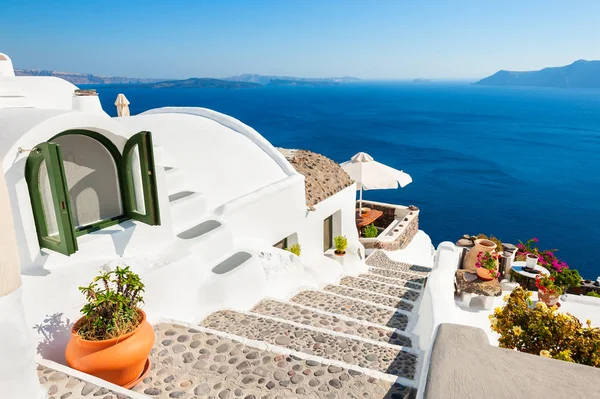 Architettura Bianca Sull Isola Santorini Grecia Bellissimo Paesaggio Con Vista — Foto Stock