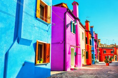 Renkli mimari Burano Adası, Venedik, İtalya