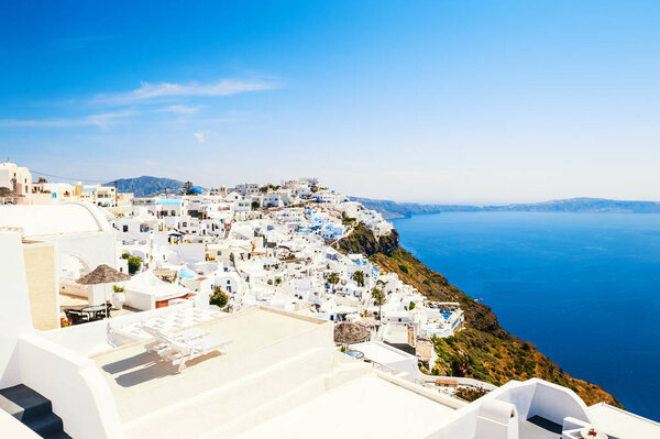 Panoramic view of Santorini island, Greece.
