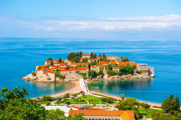 Isla Sveti Stefan Montenegro Resort Lujo Mar Adriático Vista Superior — Foto de Stock