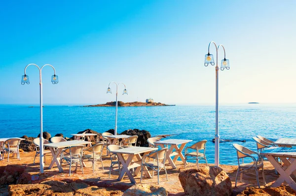 Crete Island Greece Beautiful Cafe Beach Sea View Small Island — Stock Photo, Image