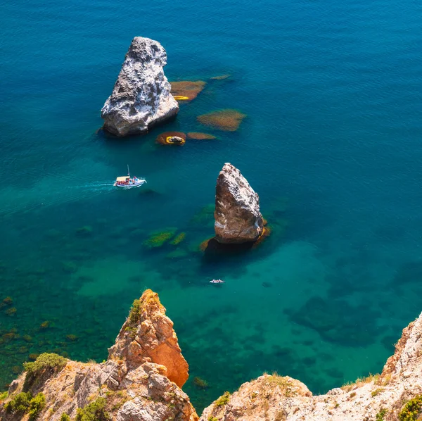 Beautiful Sea Coast Turquoise Water Rocks Fiolent Cape Crimea Summer — Stock Photo, Image