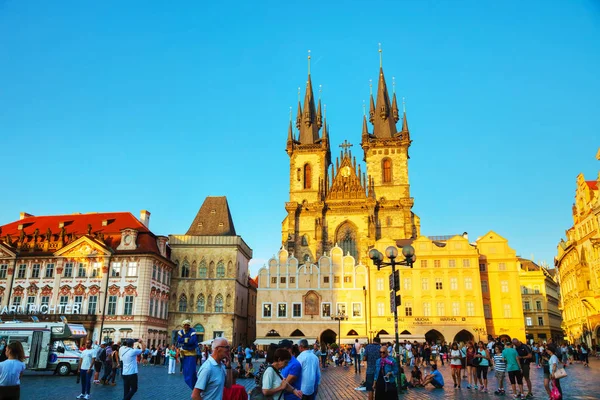 Prague Agosto 2017 Praça Cidade Velha Com Turistas Praga — Fotografia de Stock