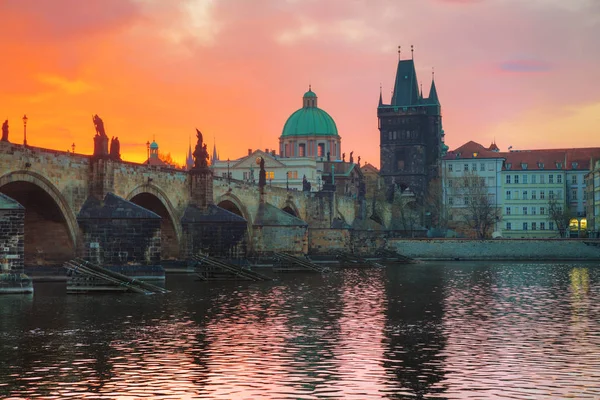Карлов Мост Башня Праге Утром — стоковое фото