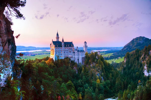 Castillo Neuschwanstein Atardecer Baviera Alemania —  Fotos de Stock