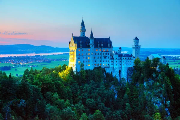 Castelo Neuschwanstein Pôr Sol Baviera Alemanha — Fotografia de Stock