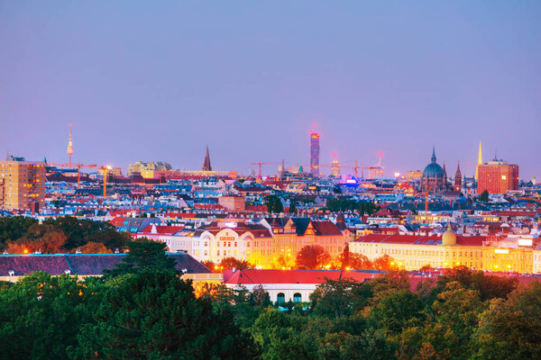 Vienna aerial view in evening at sunset