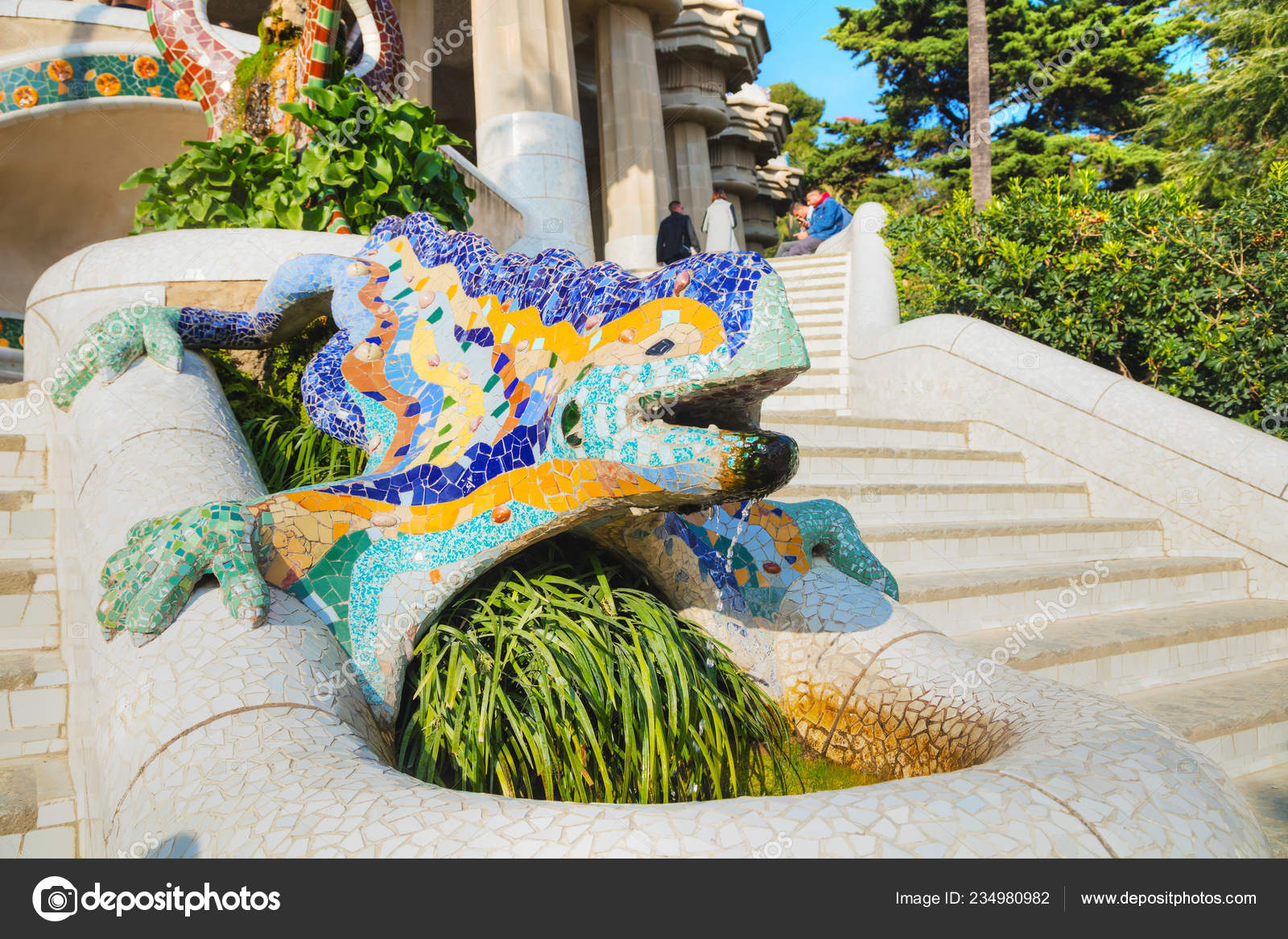 Barcelona December Famous Dragon Sculpture Park Guell Antoni Gaudi December Stock Editorial Photo C Andreykr